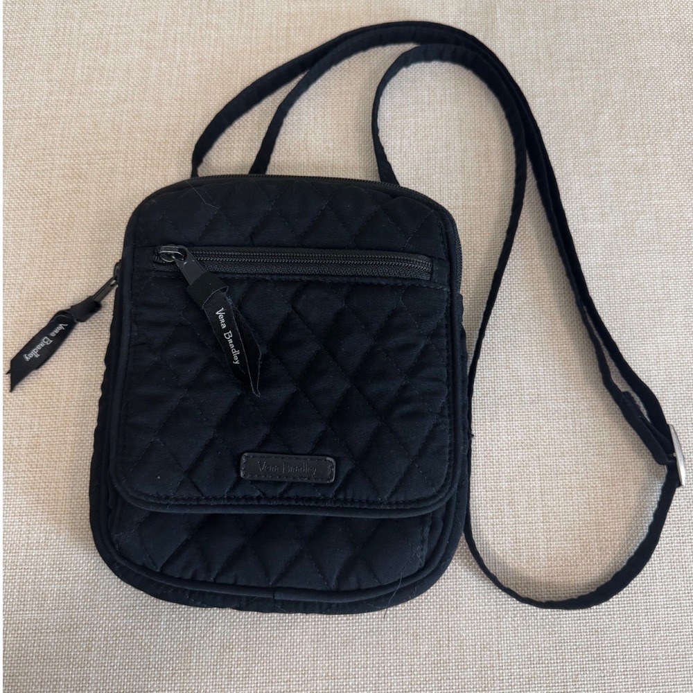 Vera‎ Bradley Black Quilted Cotton Crossbody Bag Small Travel Messenger Purse